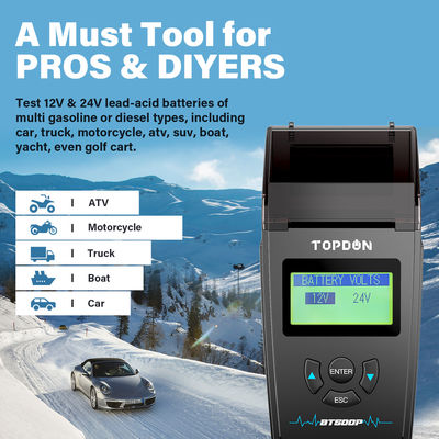 tragbare Batterie-Prüfvorrichtung 12V 24V mit Drucker TOPDON BT500P